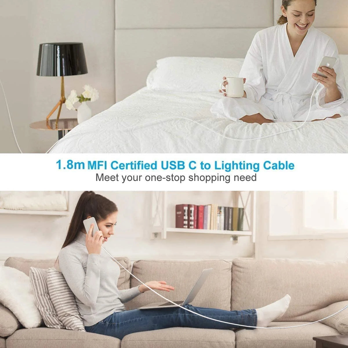 Apple MFi-Certified 20W PD Fast Charger with 6FT USB-C to Lightning Cable – iPhone & iPad Compatible