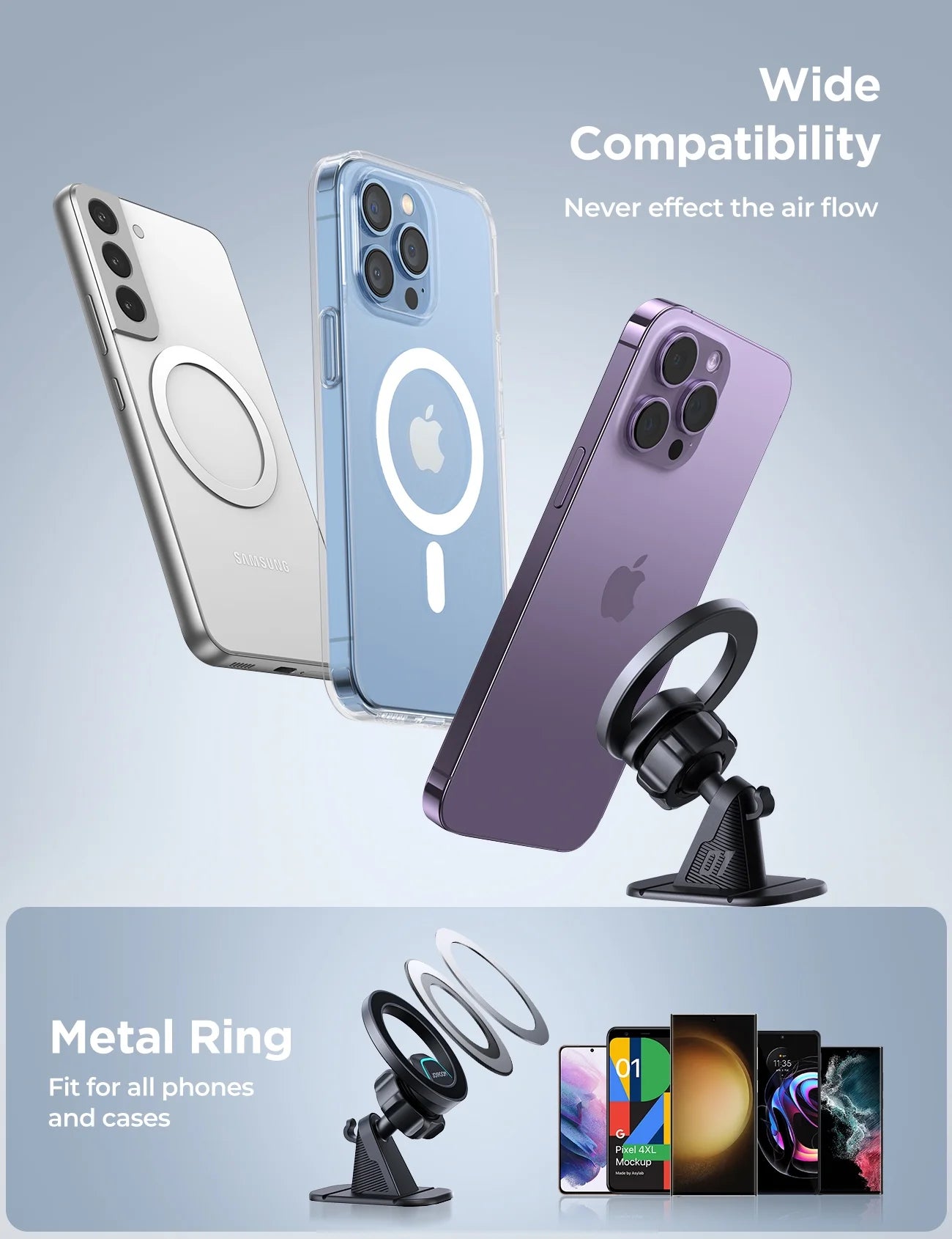 Magnetic Car Phone Mount – Magsafe Compatible for iPhone 16/15/14/13/12 Pro Max