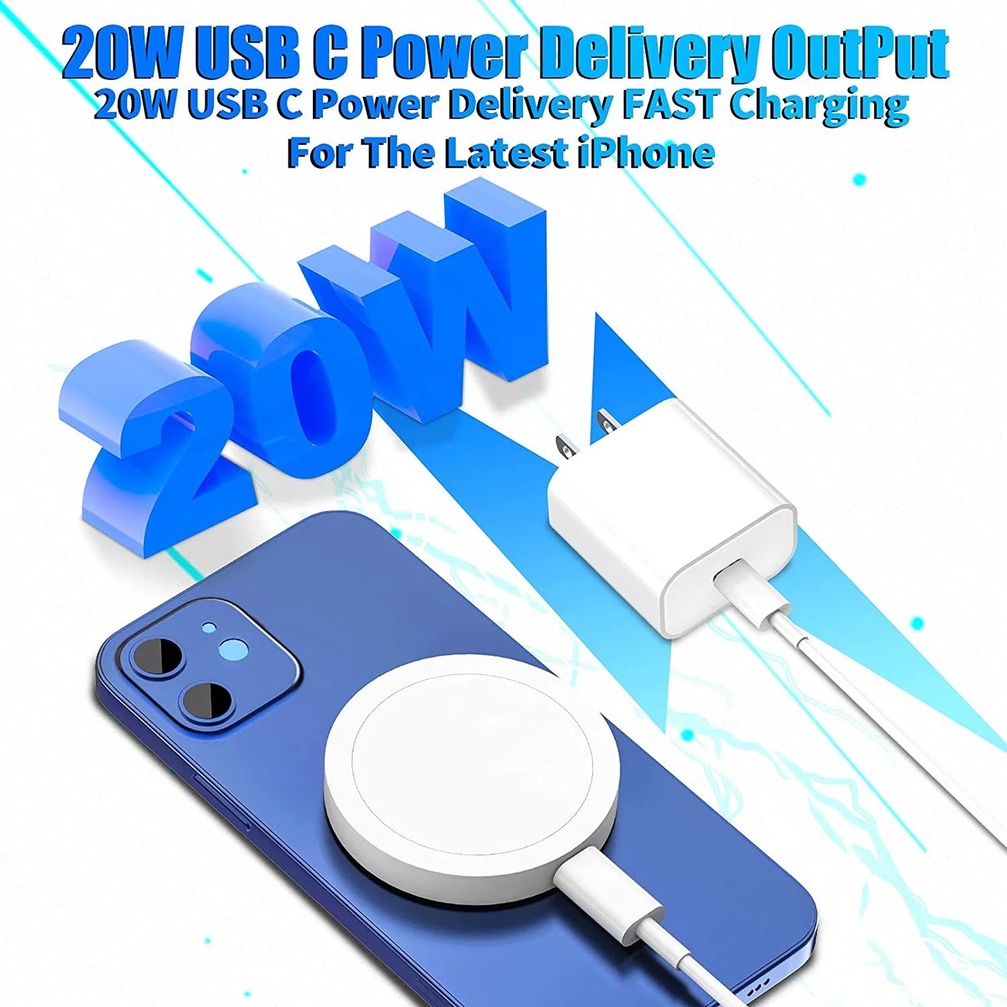 Apple MFi-Certified 20W PD Fast Charger with 6FT USB-C to Lightning Cable – iPhone & iPad Compatible