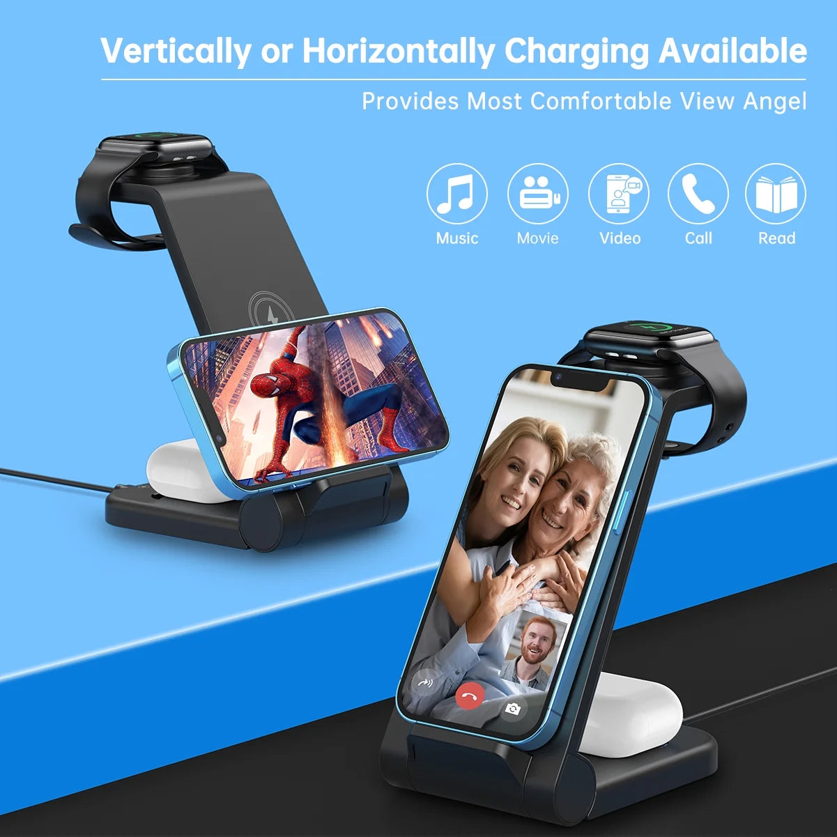 23W Fast Wireless Charger – 3-in-1 Stand for iPhone, AirPods & Watch