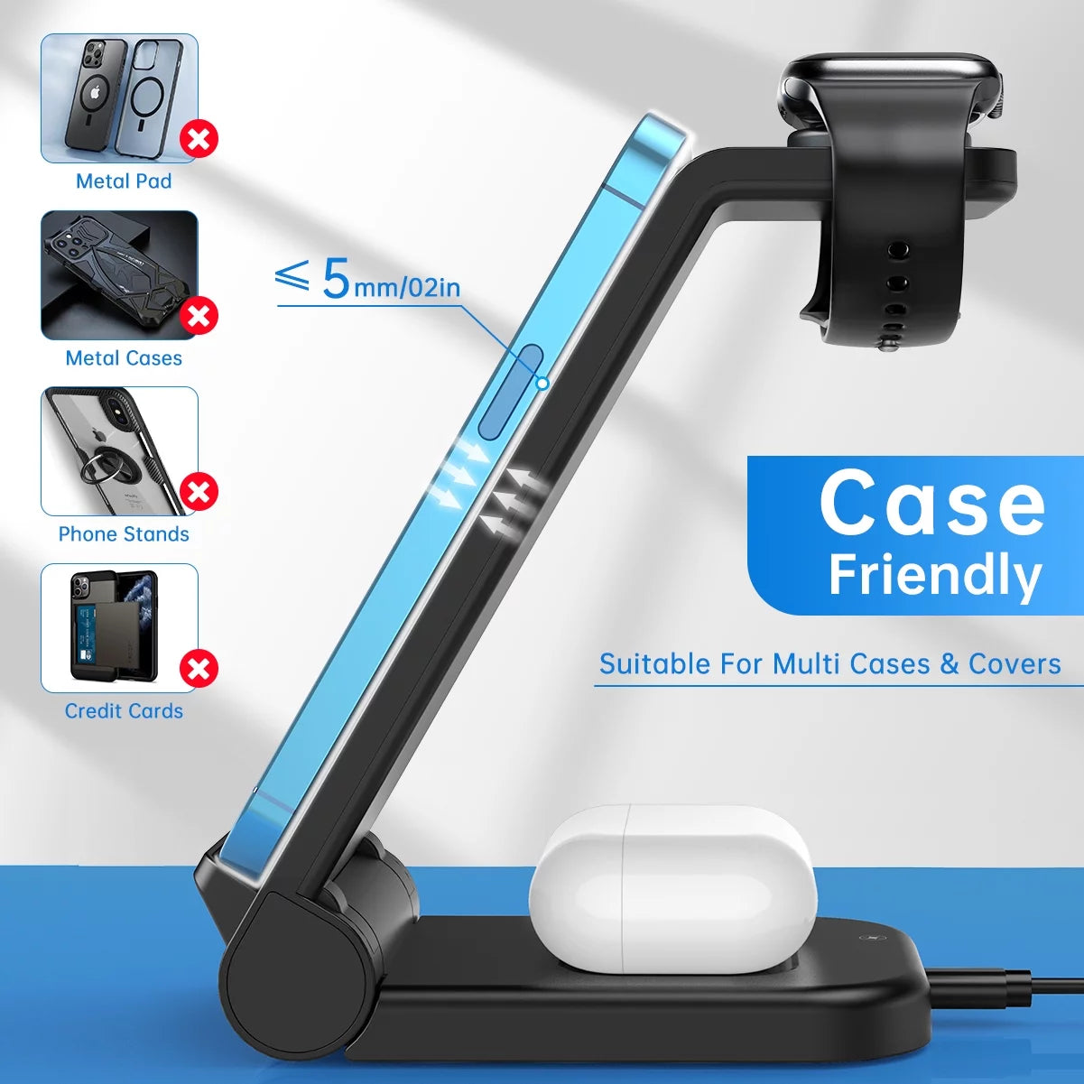 23W Fast Wireless Charger – 3-in-1 Stand for iPhone, AirPods & Watch