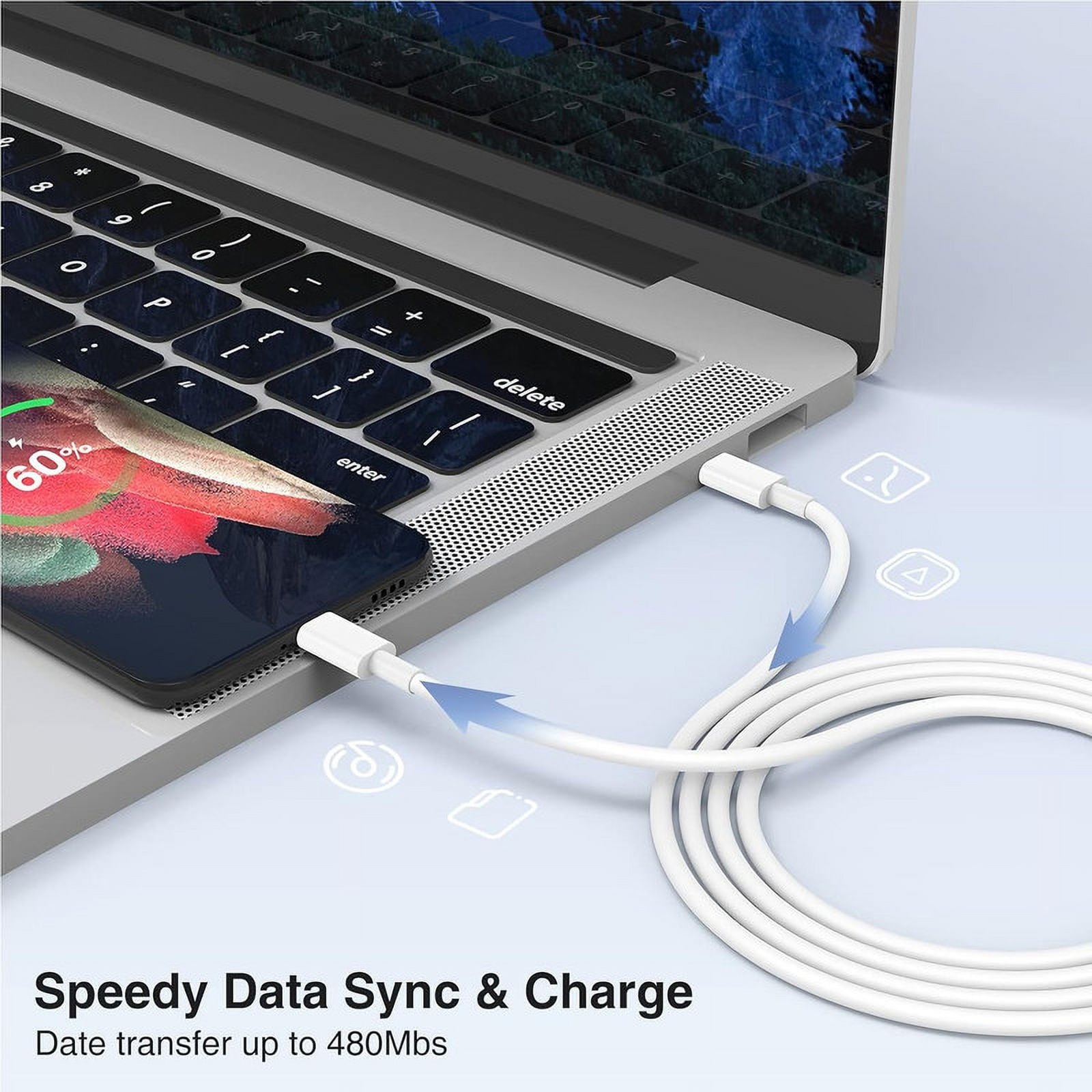 10Ft USB-C PD Fast Charger Cable – Universal for iPhone 16/15 & Samsung Galaxy – White